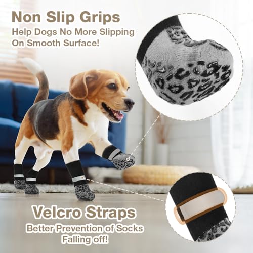 Adiwo Hundesocken Anti Rutsch, 2 Paar Hunde Socke, Hundeschuhe Mit Verstellbaren Riemen, Hundeschuhe Pfotenschutz Outdoor Inneneinsatz, L