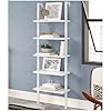 Karl home Ladder Shelf 5 Tier Wall Mounted Bookcase with Metal Frame Open Design Shelves for Living Room Bedroom Home Office White 2362 L x 1181 W x 7087 H