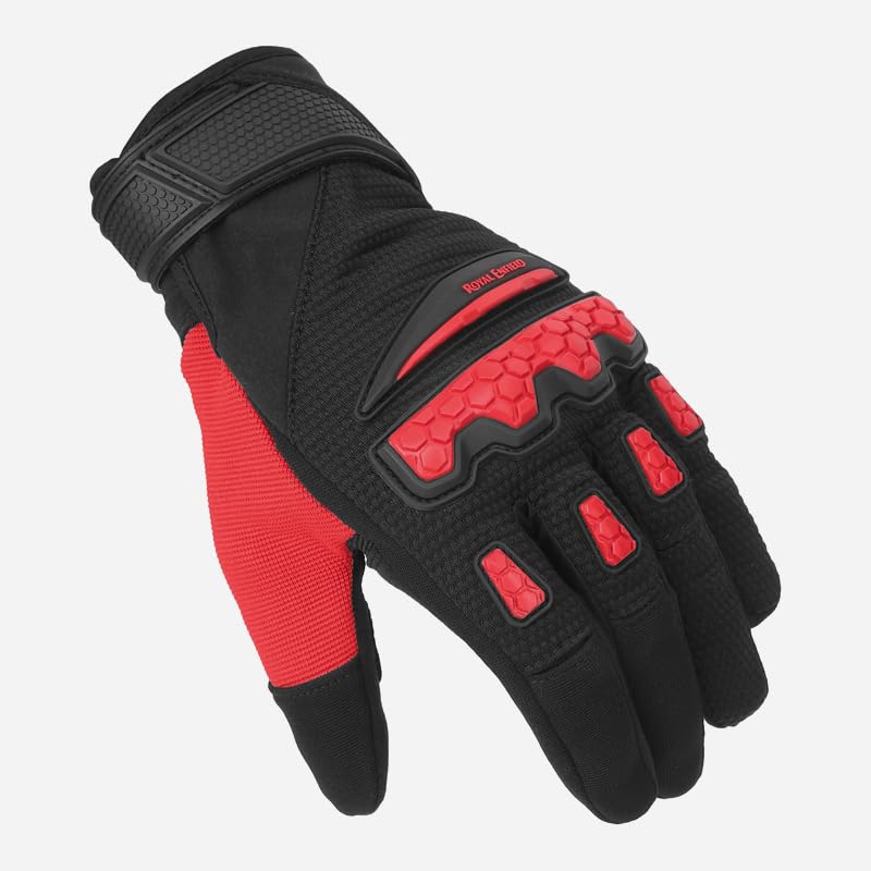 Image of Royal Enfield Urban Hustler V2 Riding Gloves 100% Polyester Air Mesh for Ventilation | TPR Knuckle Protectors | Microsuede Grip Patch | Poly Stretch Fabric for Better Flexibility RED XL 23CM