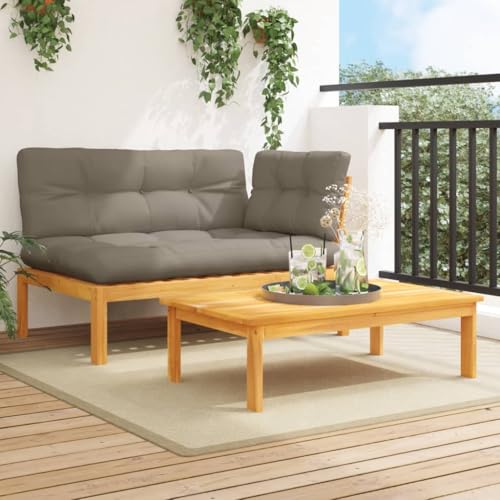 Image of Taupe Modular Outdoor Sofa Set 9.3x15.5x4.6, Solid Acacia Wood Sectional Couch with Weather-Soft Cushions, Patio Furniture for Garden, Balcony and Poolside