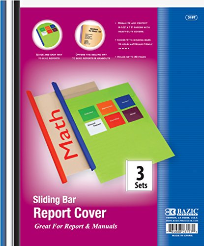 BAZIC Clear Front Report Covers w/ Sliding Bar to Bind School or Office Reports and Manuals (3 Pack)
