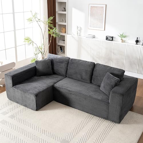 Yihomfy 258cm Canapé d'angle Convertible, canape modulable, canapé Nuage en Forme de L, canapé Moderne avec méridienne, canapé d'angle en Velours...