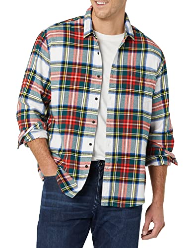 Image of Amazon Essentials Men's Regular Fit Long-Sleeve Flannel Shirt, Soft Brushed Cotton, Lightweight yet Warm
