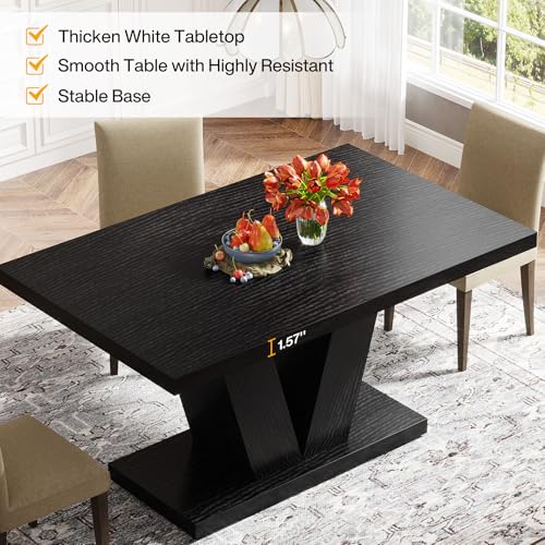Image of Tribesigns 47-Inch Dining Table for 4, Black Kitchen Dinner Table with Heavy Duty Pedestal, Farmhouse Wooden Eating Table for Home, Dining Room, Small Space, Black