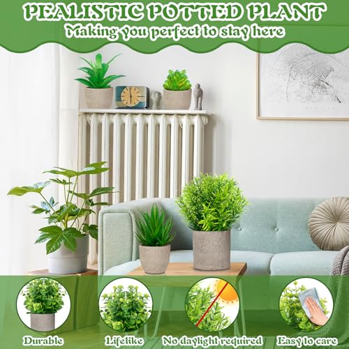 7 Pieces Plantes Artificielles Interieur, Mini Fausse Plante avec Pot, Artificielles Verdure Plastique Petite Plante Artificielle Interieur pour Bureau Salon Chambre Salle De Bain – Image 4