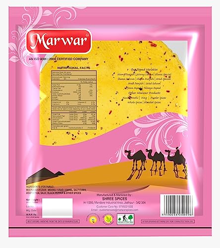 Image of Marwar Chana Lahsun Papad | 400G | Handmade Chana Lahsun Papad from Rajasthan | Garlic Papad | Medium Spicy | Size: 7 Inches, Contains 28-30 Papads | Tasty Papad