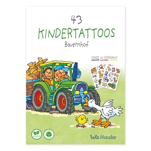 Lutz Mauder 43 tatuajes infantiles respetuosos con la piel, granja, animales, tatuajes infantiles fabricados en Alemania, tatuajes para niños, veganos, envasados sin plasica, inofensivos