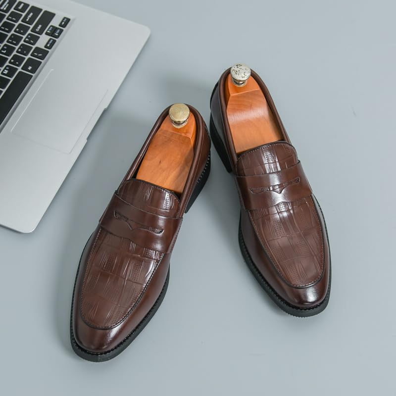 Image of HuitJours Men Two Tone Colors Penny Loafer Slip On Pull on Dress Shoes Casual Boat Shoes Moccasins