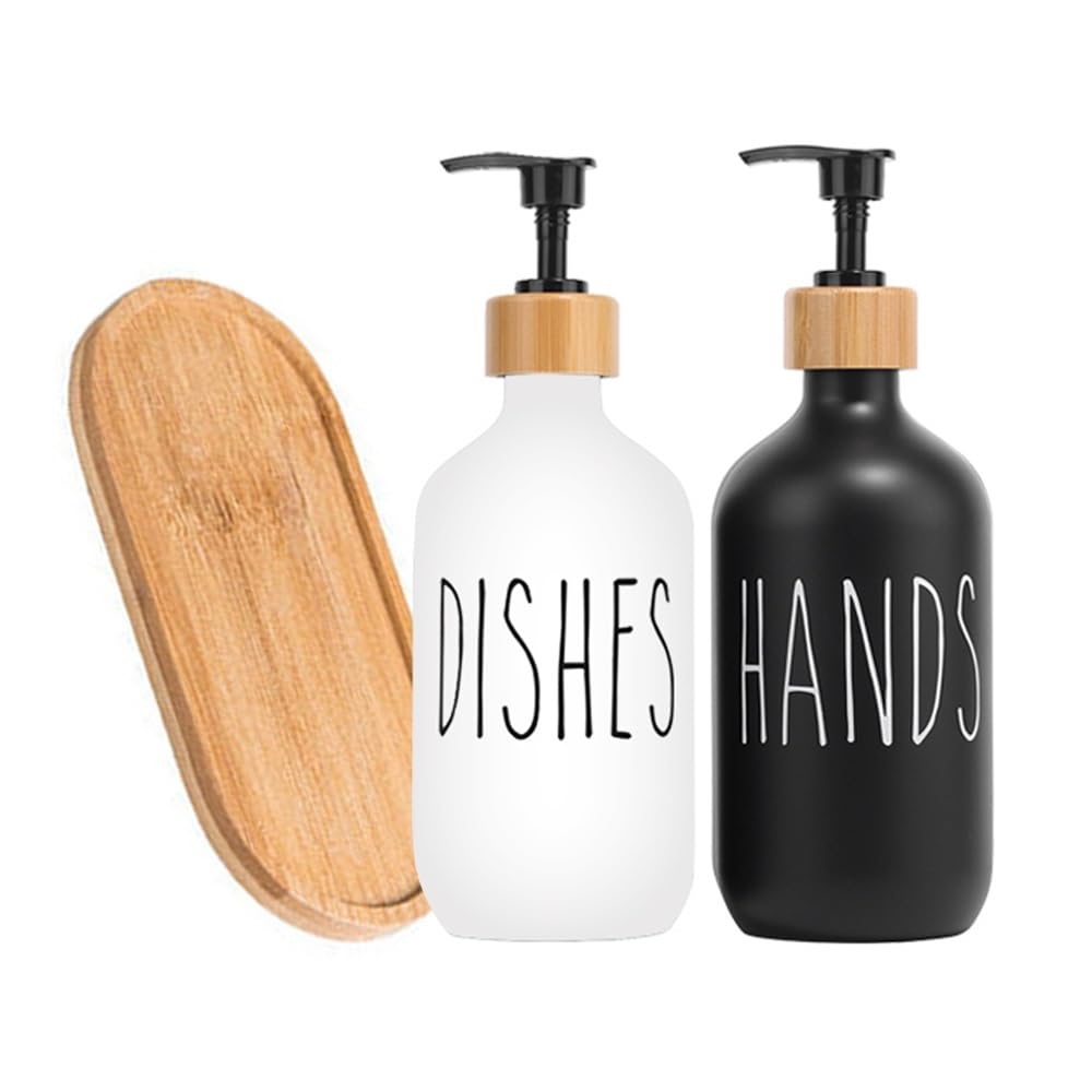 Set di dispenser di sapone nero per lavello da cucina, per sapone e piatti, bottiglie ricaricabili (set D)
