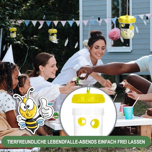 COM-FOUR® 2X Trappola Per Vespe Viva – Trappola Naturale Da Appendere E Posizionare – Protezione Per Esterni Rispettosa Degli Animali – Cattura Insetti Anti-Vespe (02 Pezzi - Giallo 13Cm) - 4