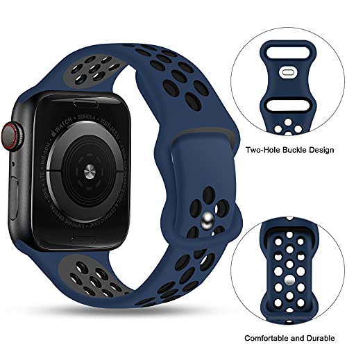 Svisvipa Sport Bands Compatible For Apple Watch Bands 42Mm 44Mm 45Mm 49Mm,Breathable Soft Silicone Sport Women Men Replacement Strap Compatible With Iwatch Ultra & Se & Series 8/7/6/5/4/3/2/1,Midnightblue Black #TOP1
