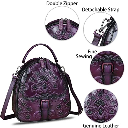 Image of IVTG Genuine Leather Backpack for Women Crossbody Shoulder Bag Vintage Rucksack Fashion Knapsack Purse Daypack Bag (Purple)