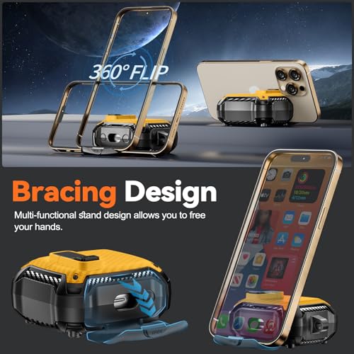 Image of Safety Lock Case for Samsung Galaxy Buds3 FE /Pro /3 (Yellow) | Compatible with MagSafe, Carbon fibre texture Design,with Phone Stand& Cleaning kit,Keychain,