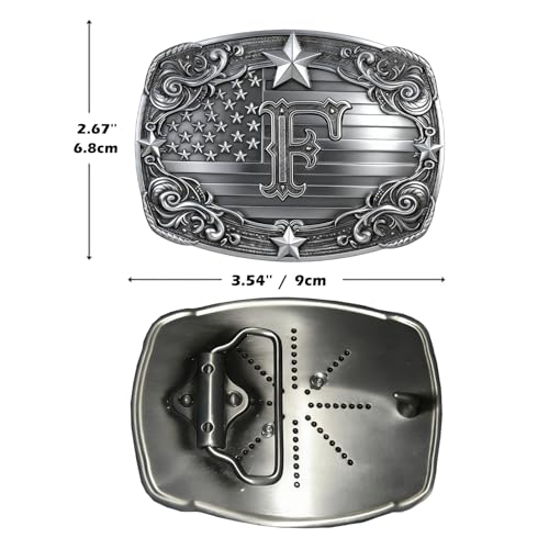 Image of Western Belt Buckle for Men Vintage Cowboy Rodeo Texas Initial Letter ABCDJMR to Z Belt Buckles