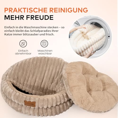 CheerPals Katzenbett mit Deckel 50cm, Waschbar Kuschelhöhle, Winterversteck mit Hochelastischer Schlafkissen für Alle Katze
