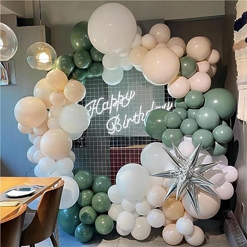 Image of 150pcs Sage Green Balloons Different Sizes Pack, 18 12 10 5 Inch Party Balloon Garland Arch Kit for Birthday Dinosaur Baby Shower Jungle Forest Theme Party Decorations(With 2 Ribbons)