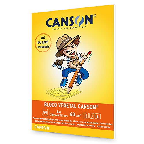 CANSON Escolar, Papel Vegetal Semitransparente em Bloco, Tamanho A4