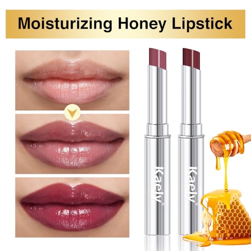 Image of evpct 2Pcs Mauve Plum Cherry Honey Lipstick Moisturizing Lip Balm for Women | Hydrating Formula Tinted Lip Oil Stick, Sheer Lightweight Softening, Shine Glowy Lipgloss Lips Color Tint Stain, Cruelty-Free