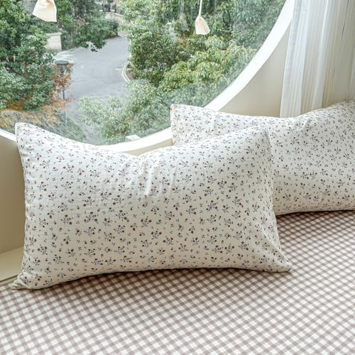 Image of VM VOUGEMARKET Soft Muslin Cotton Duvet Cover Set Queen Size Floral Duvet Cover with 2 Pillowcases Lightweight Breathable Bedding Comforter Cover for Teen Girls