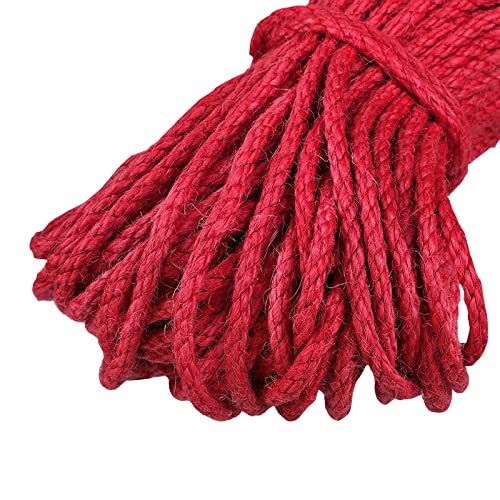 Uiopa Cuerda de Yute 5mm x 10m Cordel Yute Natural Cuerda Cañamo 4 Capas de Cuerda Yute Gruesa, SOGA Gruesa para Decoración de Jardín, Rascador para Gatos, Colgar Fotos, Jardinería (Rojo)