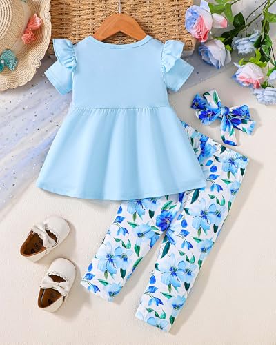 Image of Doresbebe Baby Girl Clothes Toddler Girl Outfits Infant Girl Summer Clothes for Girl Ruffle Shirt Pants+Cute Headband 3PCS