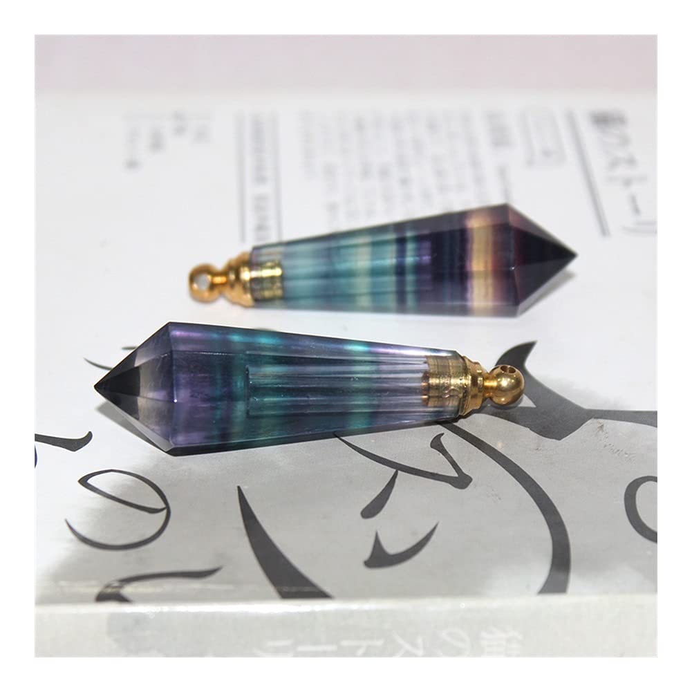 Heilstein Natürlicher Regenbogen Fluorit Kristallstein Parfümflasche Anhänger Gestreifter Fluorit Ätherisches Öl Flasche Halskette Pendel Balance Edelstein Dekoration (Farbe Raumdekoration