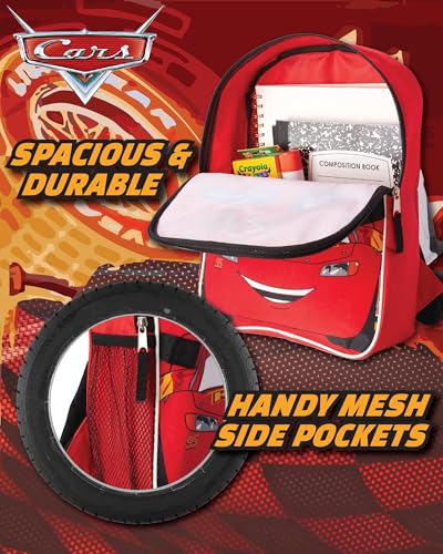 Fast Forward Cars Lightning McQueen Boys Backpack and Lunch Box Set - 14" Backpack with Lunch Box for Preschool Kindergarten, Cars Red4