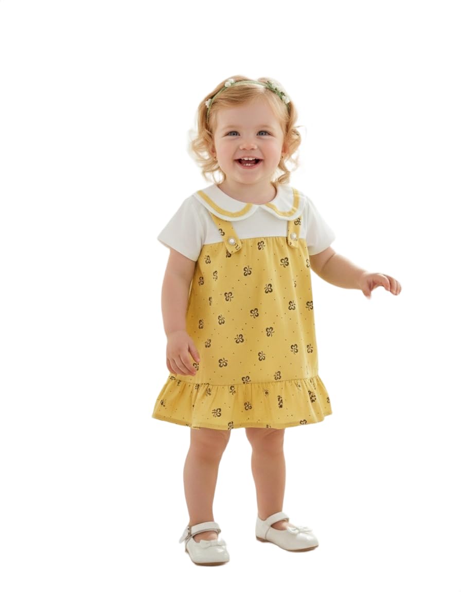 Baby Girls Pinafore Style Printed Dress | Soft Cotton Fabric | Cute All-Over Floral Print | Comfortable Casual Dress for Babies-image-35