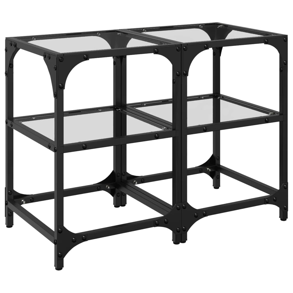 Mesa de centro con placa de cristal, transparente, 30 x 30 x 45 cm, marco de acero, mesa de salón para aperitivos, bebidas, decoración, juego de mesa auxiliar