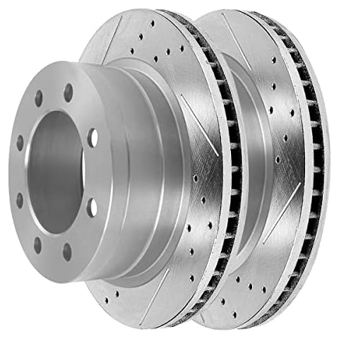 AutoShack Rear Drilled Slotted Brake Rotors Silver Pair of 2 Driver and Passenger Side Replacement for 2003-2008 Dodge Ram 2500 Ram 3500 2006-2008 Ram 1500 4.7L 5.7L 5.9L 6.7L V8 4WD RWD PR63013DSZPR Cover
