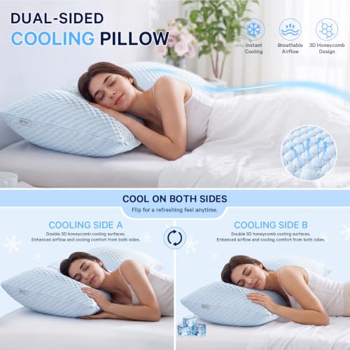 Image of BETU Cooling Pillow Queen Size Set of 2, Breathable Shredded Memory Foam Cool Pillow for Hot Sleepers, Adjustable Soft Support Pillows for Side, Back, Stomach Sleepers, 3D Honeycomb Breathable Cover