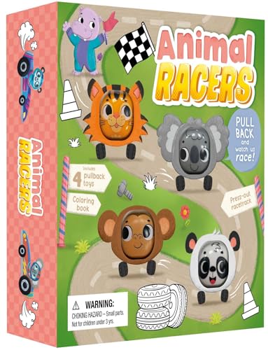Animal Racers: Includes 4 Pullback Toys & a Coloring Book