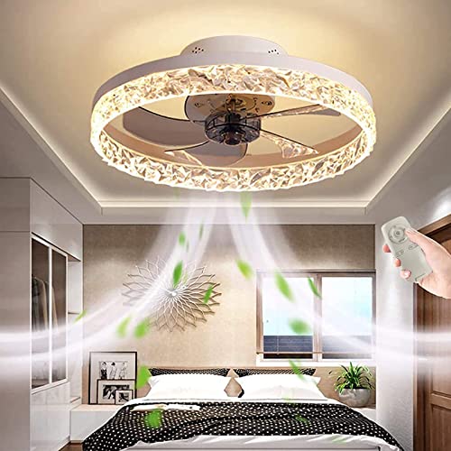 19.7" Ceiling Fan With Light And Remote Control, smart Bladeless Ceiling Fan Light, Household Fan Chandelier With 3 Colors 7 Speeds Timing Low Profile Fan, for Bedroom Living Room Kitchen office