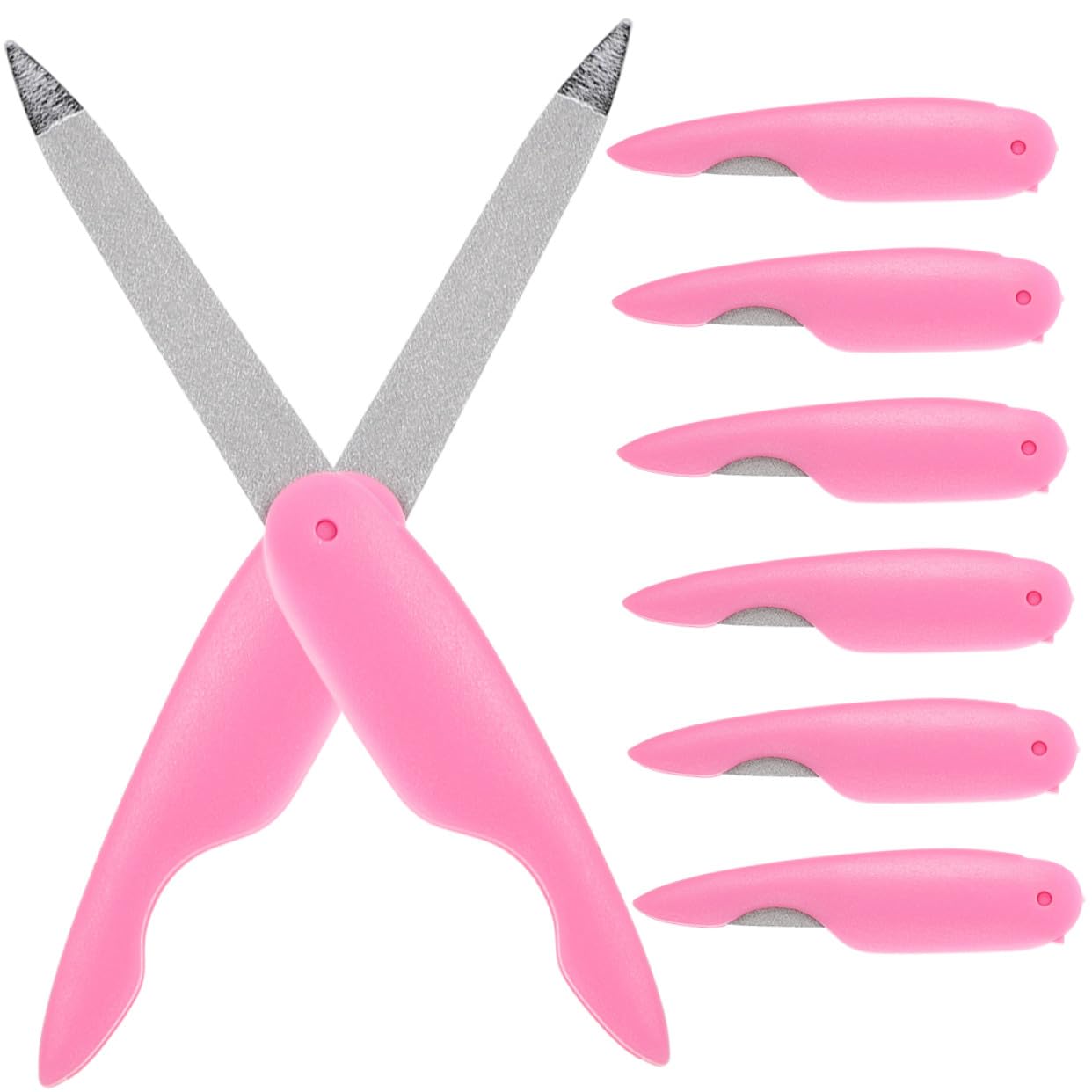 Lime à Ongles Pliante en Métal, Polissoir Rose, Lot de 8 Pièces