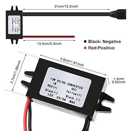 2 Pieces DC Converter 12v to 5v 3a 15w DC Buck Module, Reduced Voltage Regulator Car Power Converter Output Power Adapter (Double USB Interface)3
