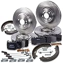 BESTPRICE Bremsenset inkl. Bremsscheiben vorne Ø 345 mm Belüftet + hinten Ø 331 mm Voll + Bremsbeläge vorne und Bremsbacken hinten + Verschleißkontakt, Kompatibel mit MERCEDES M-Klasse (W163)
