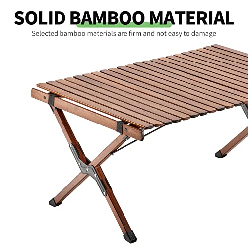 UNICOO –Bamboo Folding Picnic Table, Portable Camping Table W/Carry Bag, Low Height Foldable BBQ Roll Up Table, Beach Table for Indoor & Outdoor Party, BBQ and Hiking (3 FT, Antique Brown) - Thumbnail 5