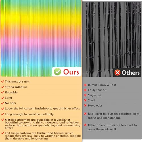 Image of Easter Decorations - Rainbow Tinsel Streamers Backdrop Banner | Easter Party Favors Supplies Indoor Outdoor - Spring Birthday Decor Party Accessories for Wall Door
