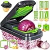 Vegetable Chopper,12-in-1 Multifunctional Food Chopper,Professional Onion Chopper with 7 Blades,Vegetable Cutter with Container for Salad,Potato,Carrot,and Garlic; Essential Kitchen Tool(Grey)