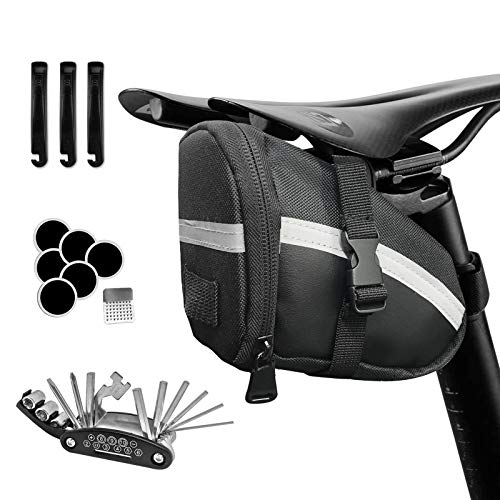 Bicycle Repair Bag Bike Seat Kit Bike Bag Took Kit Bicycle Saddle Bag with Tool Kit Saddle Repair Tools Road Bike Flat Tire Repair Kit Cycling Seat Pack Bicycle Tool Storage Bag with Reflective Strip