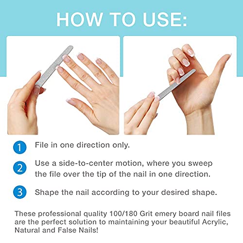 Flowery Disposable Nail File Wood Core 100/180 Grit, Silver, 100 Count - Thumbnail 6