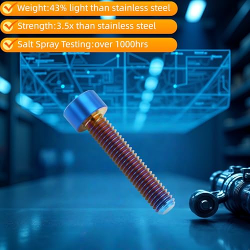 Image of M8x25mm Titanium Bolts, Burnt Blue, 6PC | Lightweight Hex Socket Screws, MTB /Road Bike /Motorcycle, Corrosion Resistant, Marine Grade Fasteners
