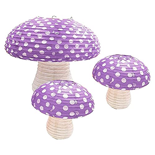 Lanternes en papier champignon violettes (lot de 3) pour décoration d'anniversaire forêt