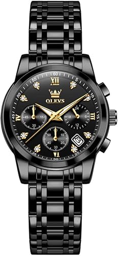 Miniatura 9 de OLEVS Reloj multifuncional de dos tonos para mujer, reloj analógico de cuarzo para mujer, de acero inoxidable, resistente al agua, con diamantes