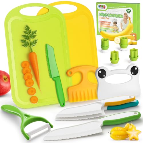 Image of LovesTown 13PCS Kids Cooking Sets Real, Montessori Kitchen Toys for Toddler Kitchen Playset with Safe Knives Crinkle Cutter Gifts for 3-8