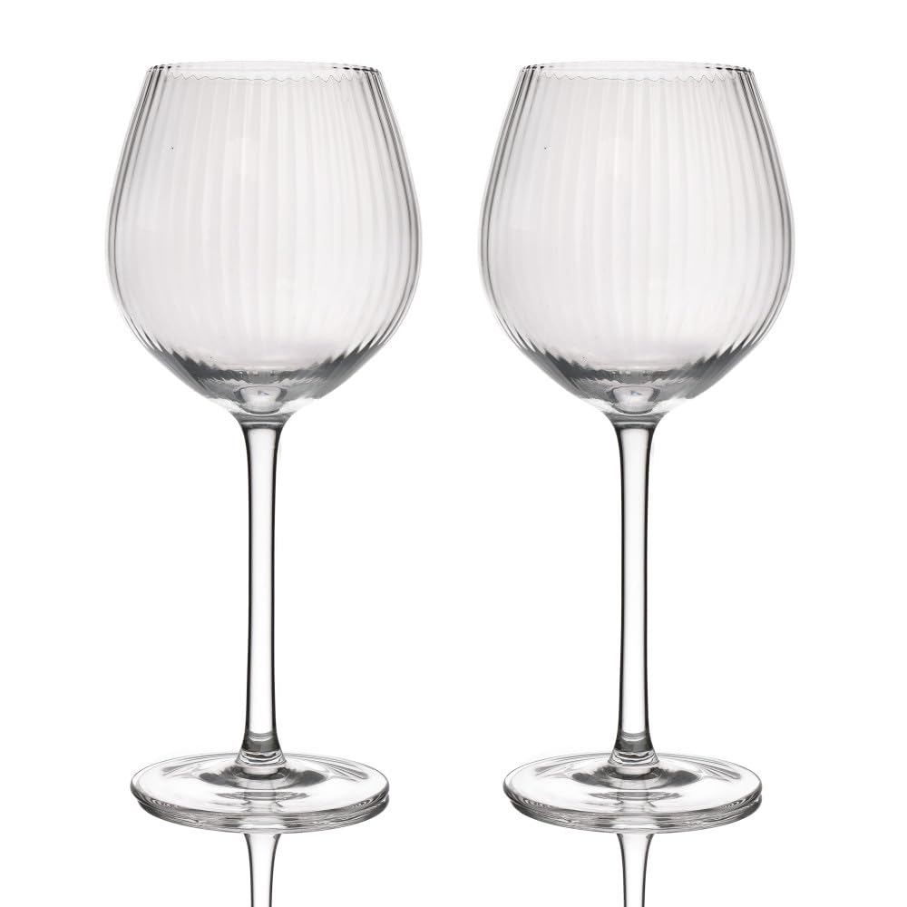 Barcraft Unisex Clear Set Of 2 Handmade Ribbed Gin Glasses In Gift Box In