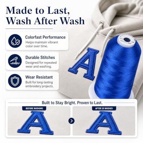 Image of Simthread Embroidery Thread 5500 Yards Electic Blue 420, 40wt 100% Polyester for Brother, Babylock, Janome, Singer, Pfaff, Husqvarna, Bernina Machine | High-yardage 5000M spool offers smooth feeding and stable 40WT polyester thread for home and commercial embroidery machines.