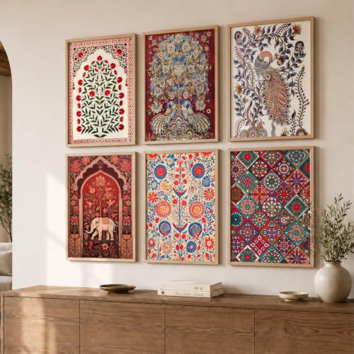 Image of kotart Premium Digital Madhubani Paintings with Frame for Home Decoration - Traditional Painting for Living Room Bedroom Office Room Decor - Painting for Wall Decoration - Pack of 6 (Art 6, 19x25 inch)