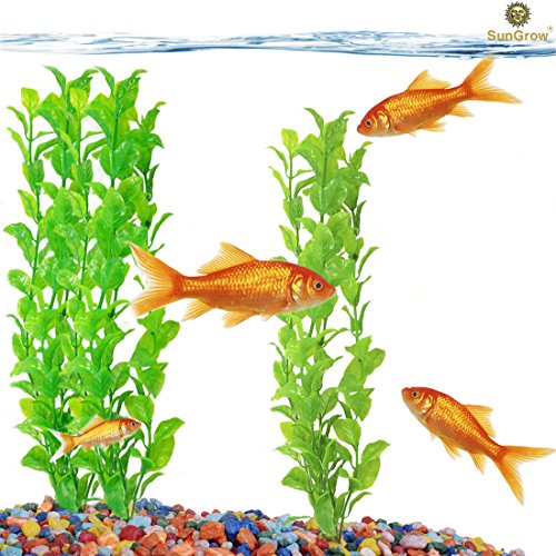 Sungrow Plastic Aquarium Plant Set, Vibrant Green Leaves With Resin Base, 3 Pieces Per Pack #TOP1