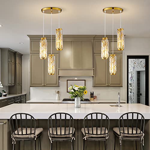 Image of LMQNINE Pendant Lighting Modern Pendant Light, Mini Crystal Chandeliers,Adjustable Pendant Light Fixture for Kitchen Island Dinning Room Bedroom (Gold, 3-Light)